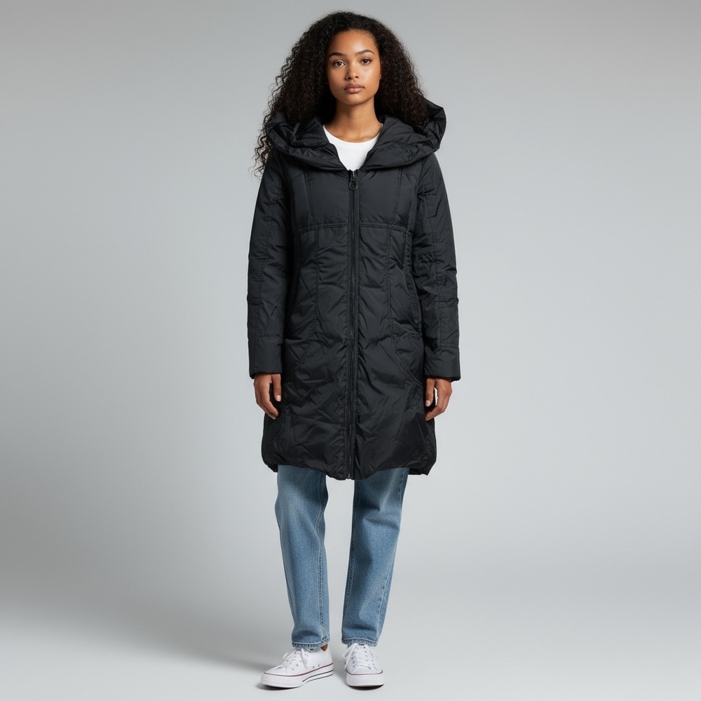 Tahari Down Long Hooded Puffer Coat